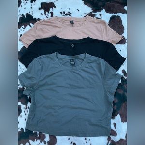 3 Pack SHEIN crop tops. Tan, Black, Gray